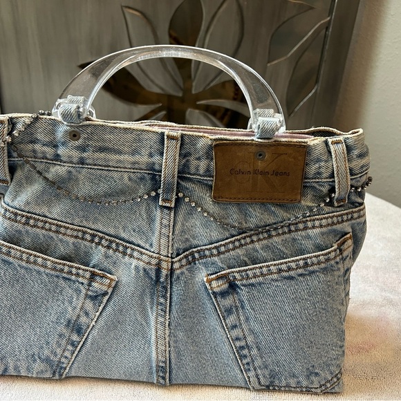 Calvin Klein Jeans Light Blue Denim with Chain Accent hand bag. - Picture 3 of 6